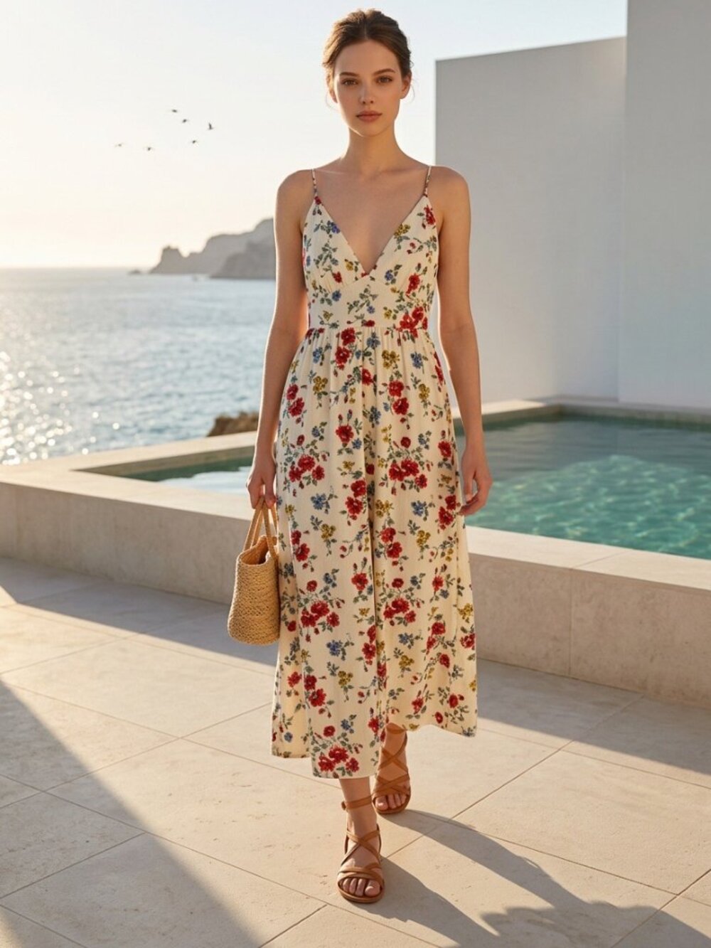NWT Caroline Constas Floral Linen Blend Maxi Dress Open Back M